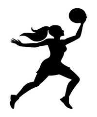 silhouette of a women playing basketball vector art