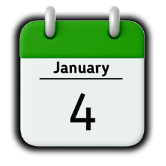 January 4st calendar date icon on white background with green header
