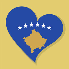 Isolated national flag of Kosovo. Love flag of Kosovo. Kosovo heart-shaped flag color background vector illustration.