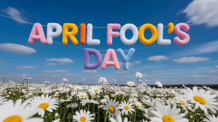 Vibrant april fool s day celebration in a field of daisies