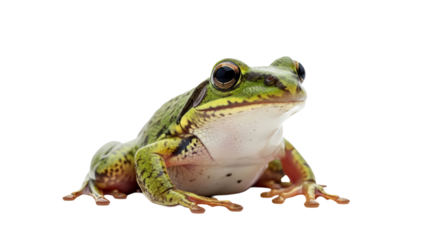 Frogs sitting on a transparent background with their mouths open.