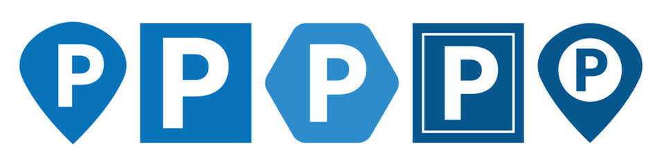 Blue parking sign with white letter p, traffic and road symbol, urban street design, icon for transportation and public spaces, isolated on white background