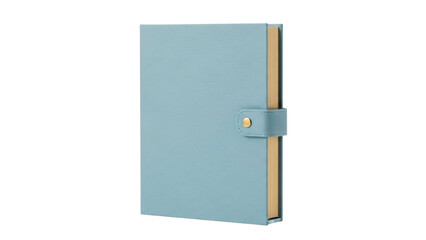 Beautiful blue leather journal with golden snap closure isolated on transparent background
