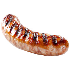 Juicy grilled sausage isolated on transparent background.