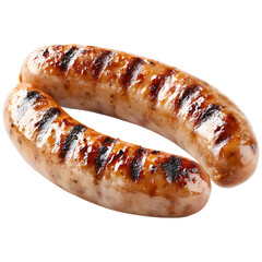 Juicy grilled sausage isolated on transparent background.