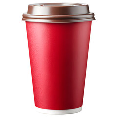 Red paper cup with lid isolated on transparent background.