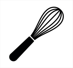 Black kitchen whisk icon for cooking, baking, and culinary use