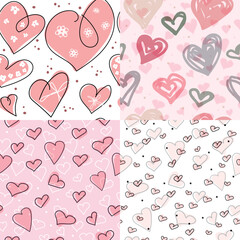A collection of seamless patterns with hearts.