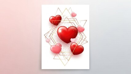 romantic heart-themed artwork featuring multiple red and pink hearts with geometric accents on a