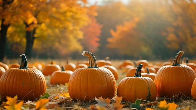 Autumn Season Pumpkin Patch Landscape in Warm Light
