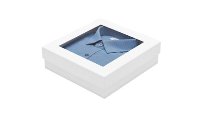 Blue shirt in white gift box isolated on transparent background