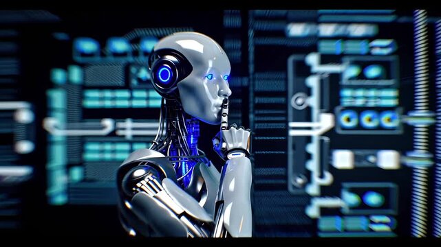 AI robot doing quiet hand gesture Digital Censorship Silence Confidential Secrecy Technology