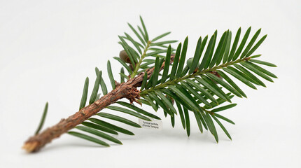 Torreya Taxifolia Branch Isolated on White &ndash; Florida Torreya Evergreen Foliage