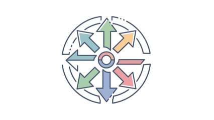 Multicolored arrows radiating outward from a central hub symbolizing dynamic movement and