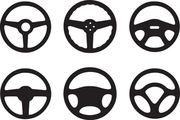 set of car steering wheel icon silhouette design vector art illustration