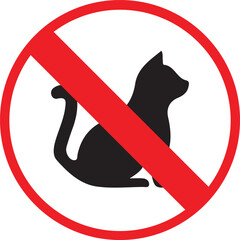 No Cats Allowed Sign with Red Prohibition Symbol Isolated on White Background, Pet Restriction Warning Icon for Animal Control, Safety, and Regulation Concepts.