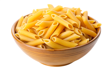 Bowl of uncooked penne lisce pasta, isolated on white background.png