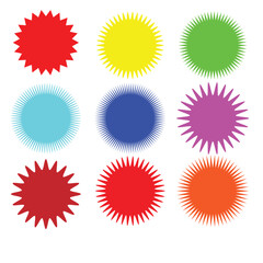 Colorful blurry spiky circle graphic design elements