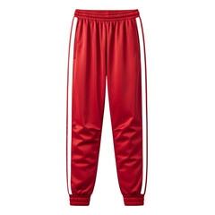Red satin track pants with white stripes isolated on transparent background