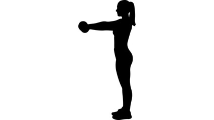 Woman exercising with dumbbell with transparent background