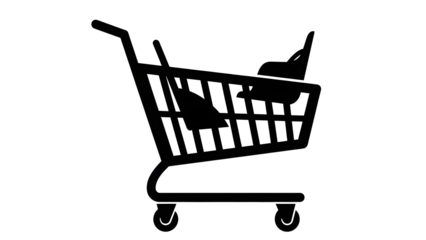 Black Shopping Cart Silhouette E-commerce Concept Transparent Background