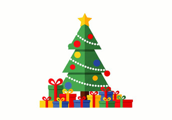 Vibrant Christmas tree surrounded by colorful presents