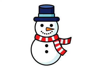 Friendly snowman in scarf and hat smiling cheerfully