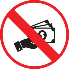 No Cash Payments Accepted Sign with Red Prohibition Symbol Isolated on White Background, Cashless Policy Warning Icon for Digital Payment and Regulation Concepts.