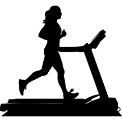 Woman running on treadmill with transparent background