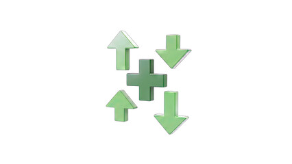 Green Arrows and Plus Sign on White Background