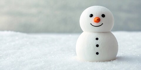 Adorable snowman standing in snowy landscape with carrot nose