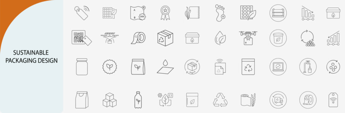 &ldquo;sustainable packaging icon set, minimal vector design for eco materials and product branding&rdquo;