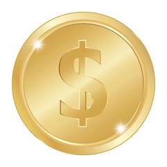 Golden Dollar Icon: A close-up view of a gleaming gold coin featuring the prominent dollar sign, symbolizing wealth and financial prosperity.