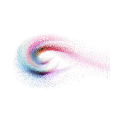 Vibrant rainbow swirl of colorful particles on black background