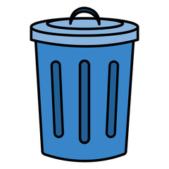 Waste Disposal Bin Illustration: A simple illustration of a blue waste bin, designed for the disposal of refuse, with a lid on top for containment. 