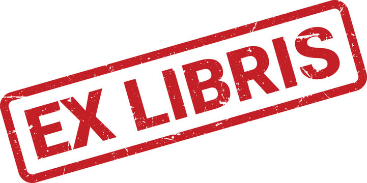 Red Distressed Ex Libris Rubber Stamp Illustration Ownership Symbol, Bookplate Impression, Library Mark