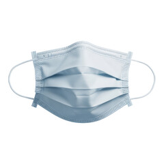 Blue disposable face mask isolated on transparent background for protection