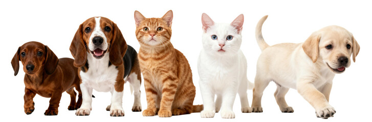 [Transparent Background PNG]A group of various pets including dogs and a cat