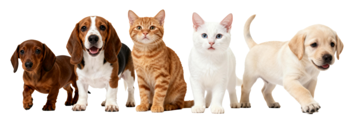 [Transparent Background PNG]A group of various pets including dogs and a cat