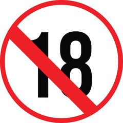 Under 18 Prohibited Sign with Red Diagonal Ban Symbol Isolated on White Background, Age Restriction Warning Icon for Legal Access and Regulation Concepts.