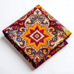 Intricate paisley patterned handkerchief on a pristine white background presenting artistic elegance