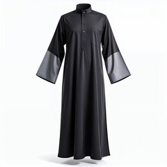 Elegant black thobe with contrasting sleeves isolated on a pristine white background