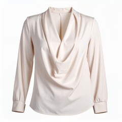Elegant cream-colored blouse with a cowl neckline on a clean white background