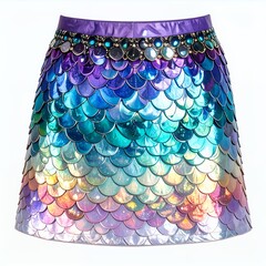 Iridescent Scale Skirt on White Backdrop: A Celebration of Fantasy Fashion