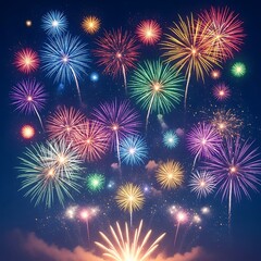 Vibrant fireworks display illuminating a night sky