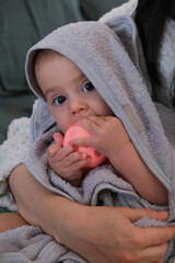 Mother and Cute Baby Bonding with Glowing Toy