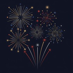 Colorful flat design fireworks on dark blue background