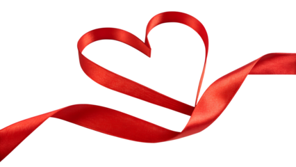 Red ribbon forms a heart shape on transparent png isolated