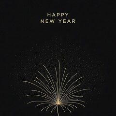 Golden Happy New Year text with firework burst celebration
