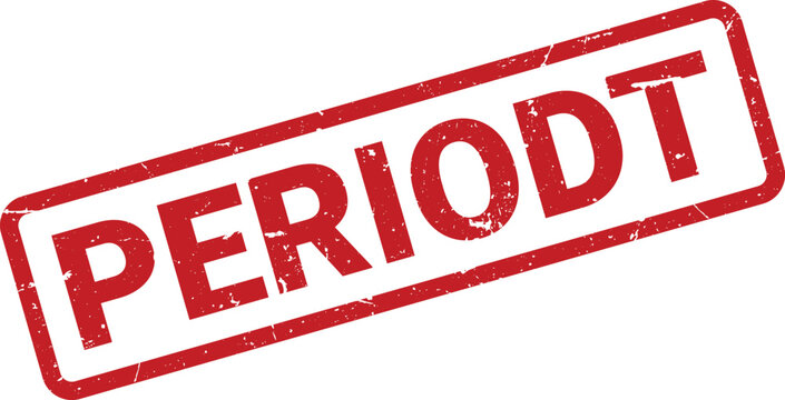 Red PERIODT Rubber Stamp Impression with Distressed Texture Isolated on White Background Resource